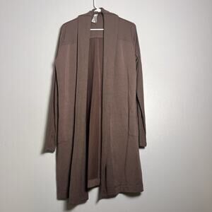 Athleta Womnes Open Front Cardigan Longline Pocket Brown Sz S Pocket Thumb Hole
